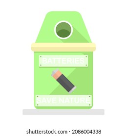 Battery Recycling Container, Vector Illustration In Flat Style, Isolated On A White Background