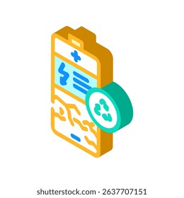battery recycling e waste pollution isometric icon vector. battery recycling e waste pollution sign. isolated symbol illustration