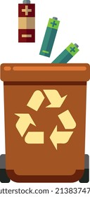 Battery recycling. Electric garbage bin. Brown trash container