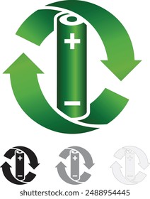 Battery recycling icon. Green battery and process of recycling battery icon. Battery Recycling symbol eco ecology. 