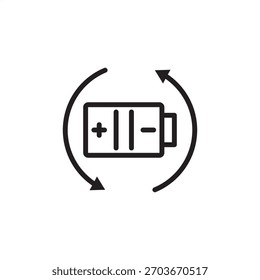 Icono del reciclaje de baterías que simboliza la economía circular y la fabricación sostenible. Cuenta con una batería dentro de las flechas de reciclaje, que representa la recuperación de materiales, la reutilización de células y la protección del medio ambiente.