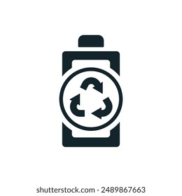 Icono de reciclaje de baterías: Una Ilustración vectorial en monocromo, representada completamente llena.