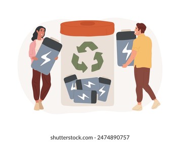 Battery recycling isolated concept vector illustration. Battery disposal bin, rechargeable technology, utilization rule, recycling system, safety regulations, toxic waste vector concept.