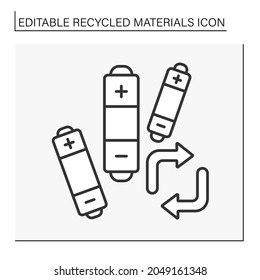 Battery recycling line icon. Recycling activity. Reduce the number of batteries. Disposed solid waste.Recycled materials concept. Isolated vector illustration. Editable stroke