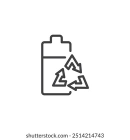 Symbol für Battery Recycling-Zeile. lineares Design für mobiles Konzept und Webdesign. Batterie mit einem Recycling Pfeile Umriss Vektorsymbol. Symbol, Logo-Abbildung. Vektorgrafiken