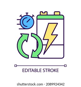 Battery recycling rates RGB color icon. Electronic waste processing speed. Reused accumulators percentage. Utilization statistic. Isolated vector illustration. Simple filled line drawing