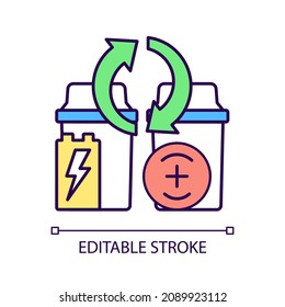 Battery recycling station RGB color icon. E-waste processing point. Heavy metal recovery. Reuse resources from old accumulators. Isolated vector illustration. Simple filled line drawing