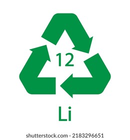 Battery recycling symbol 12 Li. Vector illustration