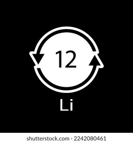 Battery recycling symbol 12 Li. Vector illustration