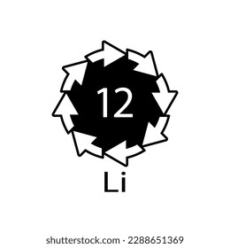 Battery recycling symbol 12 Li. Vector illustration