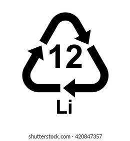 Battery recycling symbol 12 Lithium . Vector illustration 