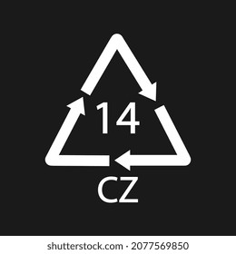 Battery recycling symbol 14 CZ. Black Vector illustration