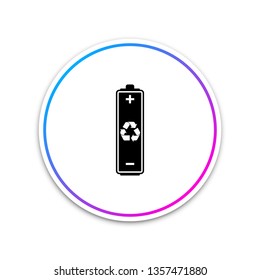 Battery with recycling symbol icon isolated on white background. Circle white button. Vector Illustration
