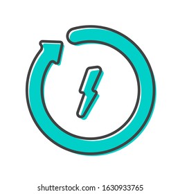 Battery recycling vector logo. Proper disposal icon. Charging icon. Flat design