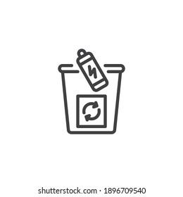 Battery recycling waste line icon. linear style sign for mobile concept and web design. Battery trash bin outline vector icon. Symbol, logo illustration. Vector graphics