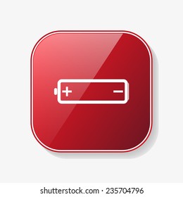 battery red glossy button, vector