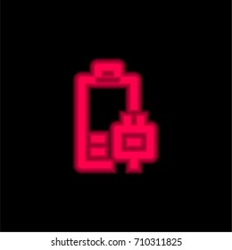 Battery red glowing neon ui ux icon. Glowing sign logo vector
