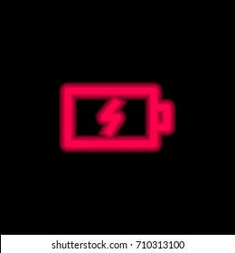 Battery red glowing neon ui ux icon. Glowing sign logo vector