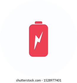 Battery red icon, flat power voltage symbol vector design. Great for mobile app, web design, print materials, etc.