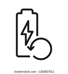Battery Refresh Icon. Stroke outline style. Line vector. Isolate on white background.