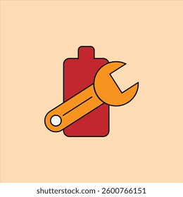 Battery repair with wrench Flat Simple outline line art design Icon