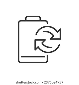 Battery replacement, linear icon. Charging the battery. Line with editable stroke