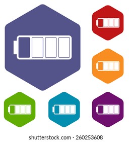 Battery rhombus icons set in different colors. Vector Illustration