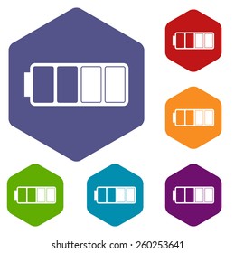 Battery rhombus icons set in different colors. Vector Illustration