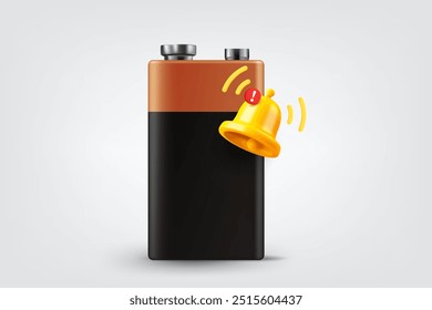 Battery with ringing bell. Vector 3d illustration 