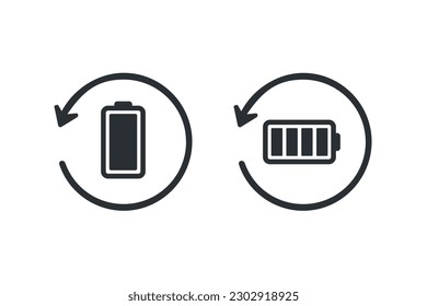 Battery rotation recover icon. Restore energy. Illustration vector