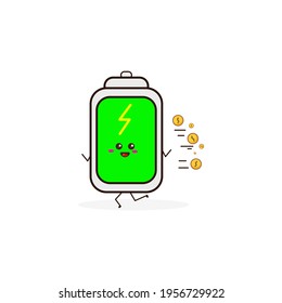Battery run with coin cute character illustration