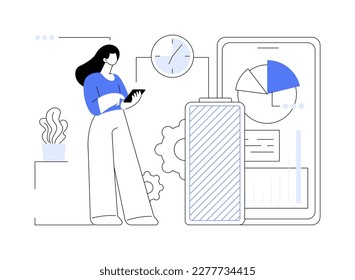 Battery runtime abstract concept vector illustration. Battery innovative solution, extend runtime, charging technology, long life, durability calculation, high energy capacity abstract metaphor.
