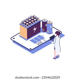 Battery runtime flat style isometric illustration design