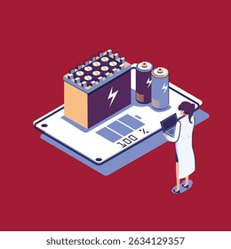 battery runtime flat style isometric illustration design