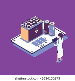 design de ilustração isométrica de estilo plano de execução de bateria