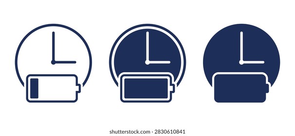 Battery Runtime Icon. Battery with Time Indicator Symbol for Remaining Power, Usage Duration. Vector Illustration