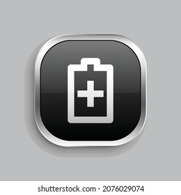 battery saver line icon design. Glossy Button style rounded rectangle isolated on gray background. Vector illustration