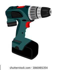 Battery screwdriver drill machine vector isolated over white background. Drilling machine tool. Cordless universal electric drill. Power Tools for Construction and Repair. Hand kit.