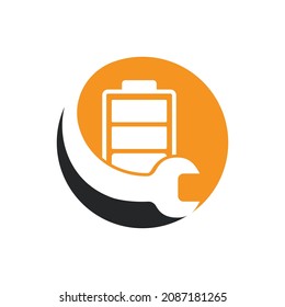 Design-Vorlage für das Vektorlogo für den Batteriedienst Icon-Design für Akku und Schlüssel..	