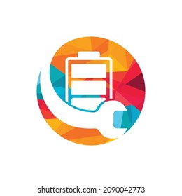 Battery service vector logo design template. Battery and wrench icon design..	