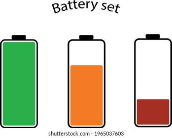 Conjunto de baterías. Indicador de color de la carga. Batería llena, batería baja y batería descargada