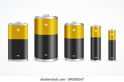Battery Set Different Sizes on White Background. Vector illustration