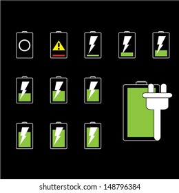 battery set icons with level of charging