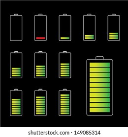 battery set icons with level of charging