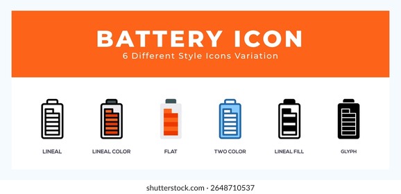 Conjunto de iconos de la batería. Ilustración vectorial con diferentes estilos.