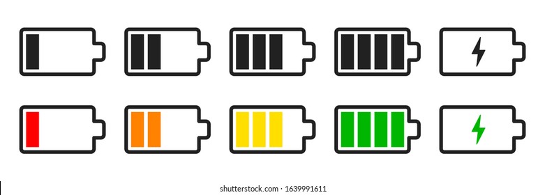 Battery set vector icons isolated. Charge indicator concept. Level battery energy. EPS 10