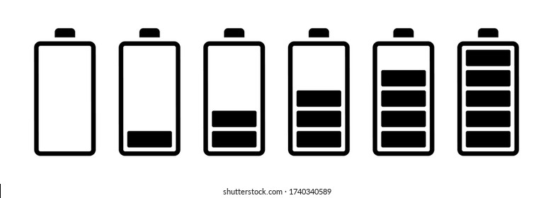 Iconos vectoriales de conjuntos de baterías aislados. Concepto de indicador de carga. Nivel de energía de la batería. EPS 10