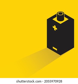 battery with shadow on yellow background