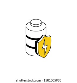 Battery Shield Lightning. Vector line, 3d stroke isometric, color web icon, new flat style. Creative illustration design, abstract idea for infographics.