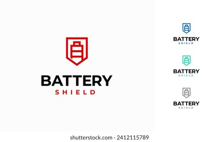 Battery shield logo or power shield logo icon, Charge Guard Solutions logo template concept